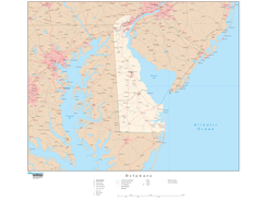 Delaware Wall Map with Roads