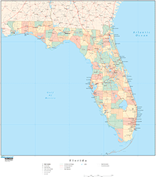 Florida Wall Map with Counties