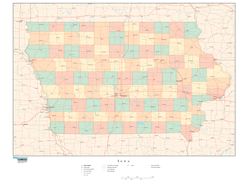 Iowa Wall Map with Counties