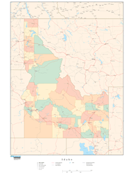 Idaho Wall Map with Counties