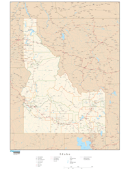 Idaho Wall Map with Roads
