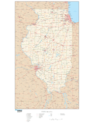 Illinois Wall Map with Roads