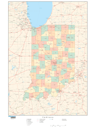 Indiana Wall Map with Counties