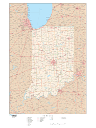 Indiana Wall Map with Roads