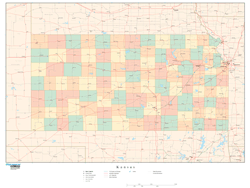 Kansas Wall Map with Counties