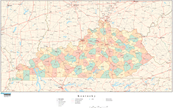 Kentucky Wall Map with Counties