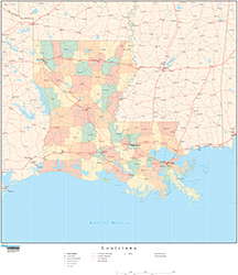 Louisiana Wall Map with Counties