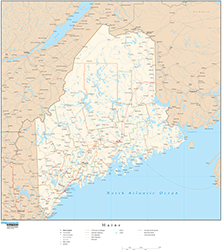 Maine Wall Map with Roads