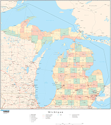 Michigan Wall Map with Counties