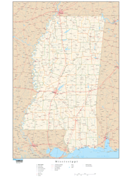 Mississippi Wall Map with Roads