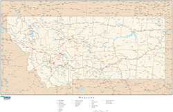 Montana Wall Map with Roads