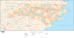 North Carolina Wall Map with Counties