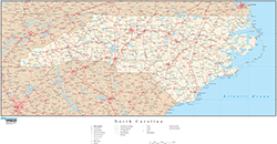 North Carolina Wall Map with Roads
