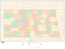 North Dakota Wall Map with Counties