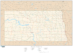 North Dakota Wall Map with Roads