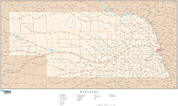 Nebraska Wall Map with Roads