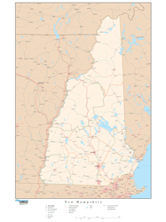 New Hampshire Wall Map with Roads