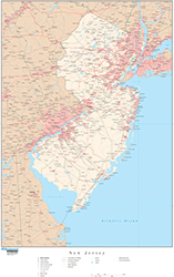 New Jersey Wall Map with Roads