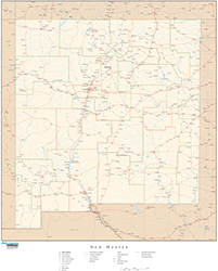 New Mexico Wall Map with Roads