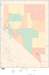 Nevada Wall Map with Counties