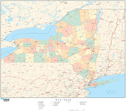 New York Wall Map with Counties