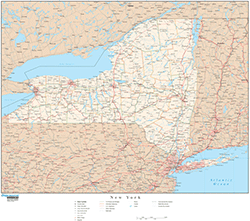 New York Wall Map with Roads