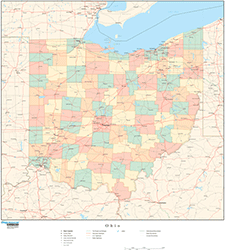 Ohio Wall Map with Counties