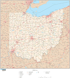 Ohio Wall Map with Roads