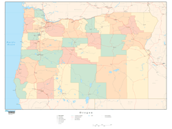 Oregon Wall Map with Counties