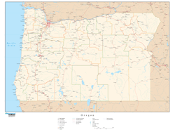 Oregon Wall Map with Roads