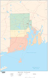 Rhode Island Wall Map with Counties