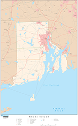 Rhode Island Wall Map with Roads