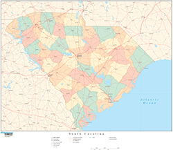 South Carolina Wall Map with Counties