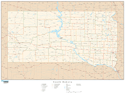 South dakota Wall Map with Roads
