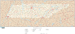 Tennessee Wall Map with Roads