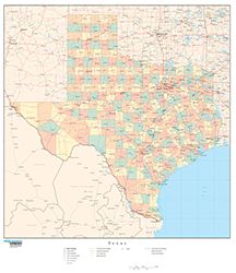 Texas Wall Map with Counties