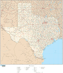 Texas Wall Map with Roads