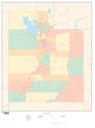 Utah Wall Map with Counties