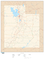 Utah Wall Map with Roads