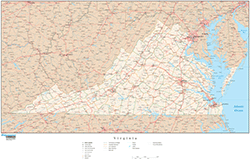 Virginia Wall Map with Roads