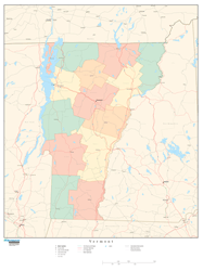 Vermont Wall Map with Counties