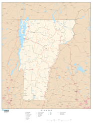 Vermont Wall Map with Roads