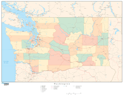 Washington Wall Map with Counties