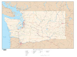 Washington Wall Map with Roads