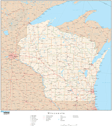 Wisconsin Wall Map with Roads