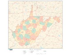 West Virginia Wall Map with Counties