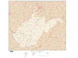 West Virginia Wall Map with Roads