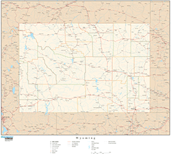 Wyoming Wall Map with Roads