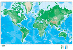 Europe Centered Physical Mercator Wall Map