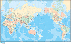 Japan Centered Physical/Political Mercator Wall Map